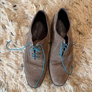 John varvatos mens Brown Suede Men's Shoes with Blue Laces